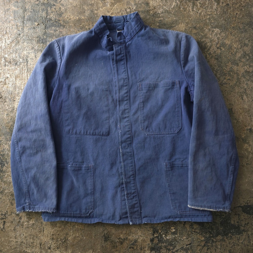 Vintage 1980s Blue Chore Jacket Size 54 German Faded Cotton Workwear